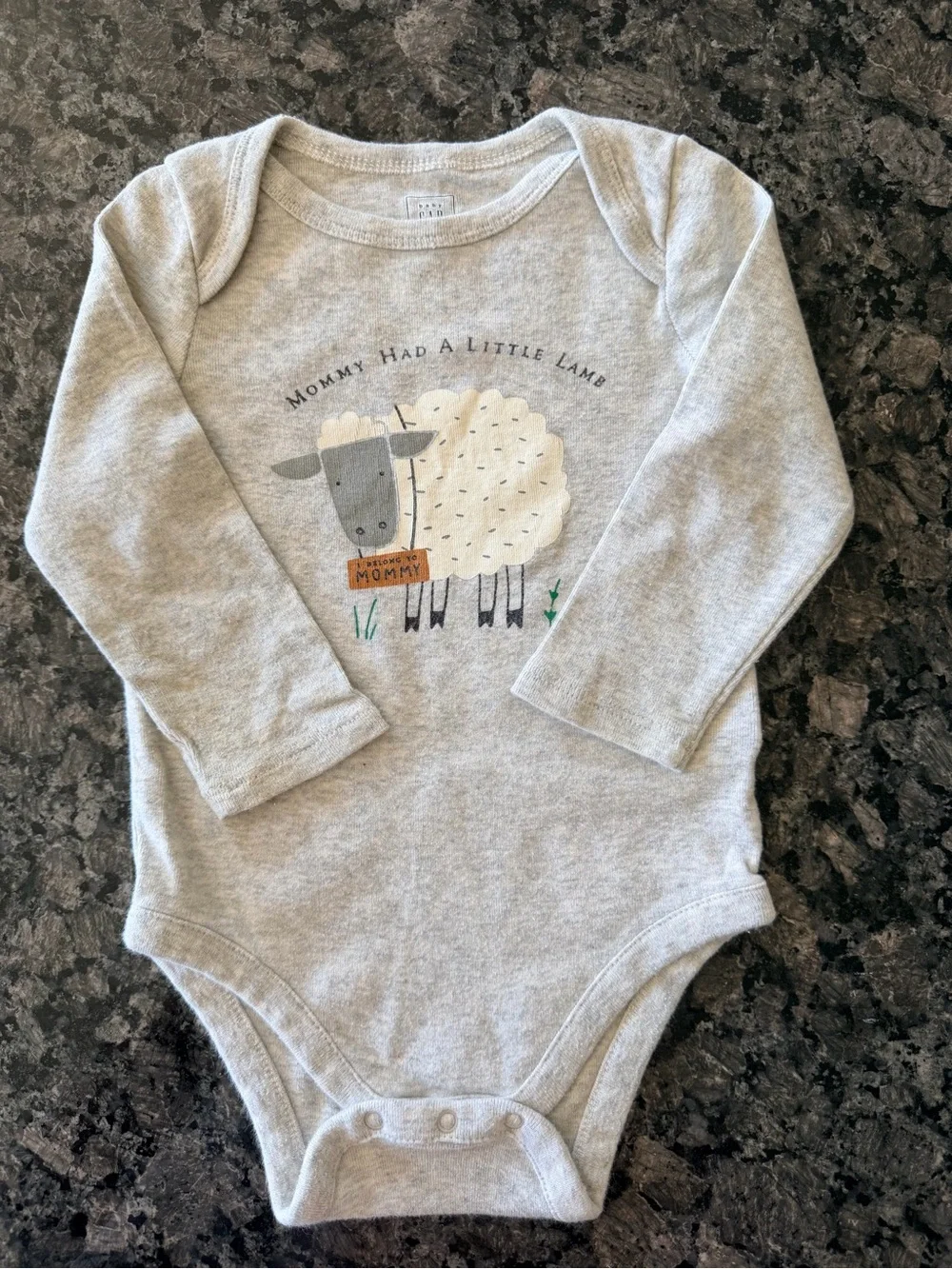 3/$15 Baby GAP Gray Mommy Had A Little Lamb Cotton Long Sleeve Bodysuit 6-12M